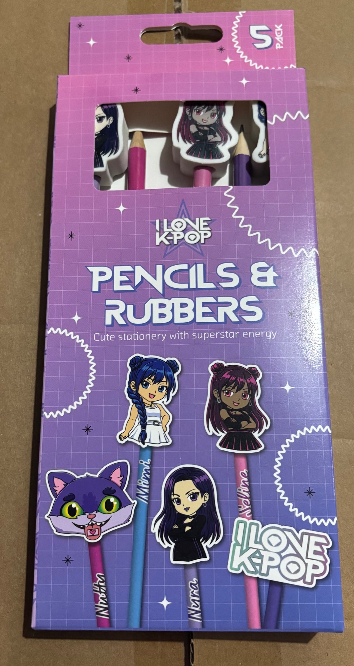 KPOP PENCIL & RUBBER 5pk