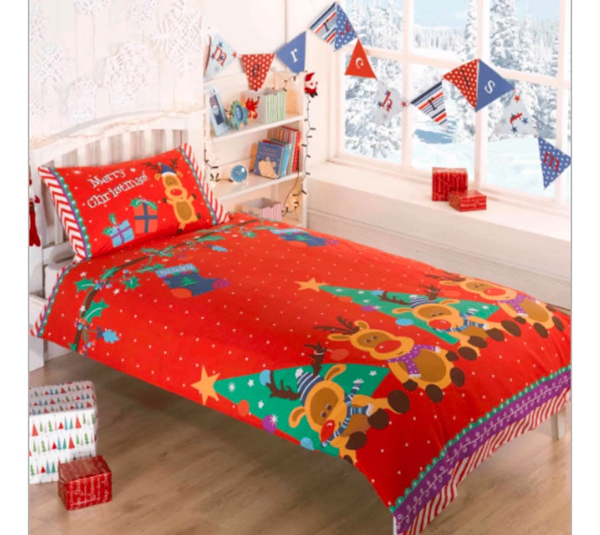 REINDEER CHRISTMAS BED SET - SINGLE