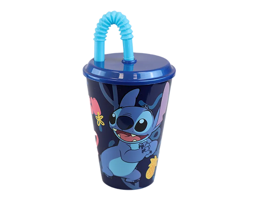 STITCH DRINKING CUP WITH LID AND STRAW