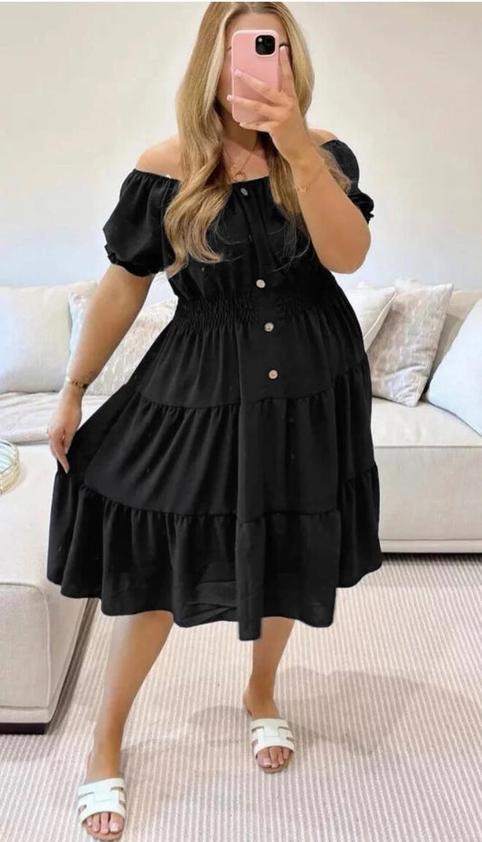 PHOEBE TIERED SUMMER DRESS - BLACK