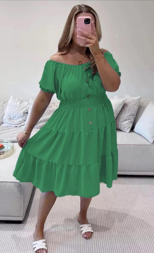 PHOEBE TIERED SUMMER DRESS - GREEN