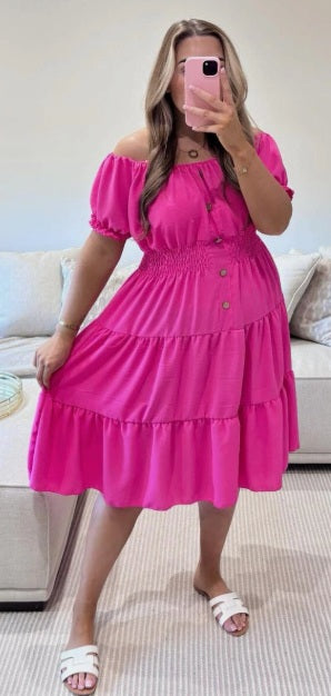 PHOEBE TIERED SUMMER DRESS - PINK