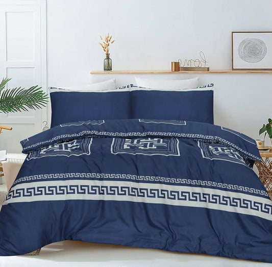 GREEK TRI DESIGN BED SET BLUE - DOUBLE