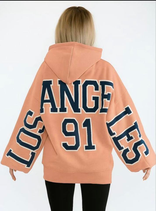 LADIES OVERSIZED PEACH HOODY