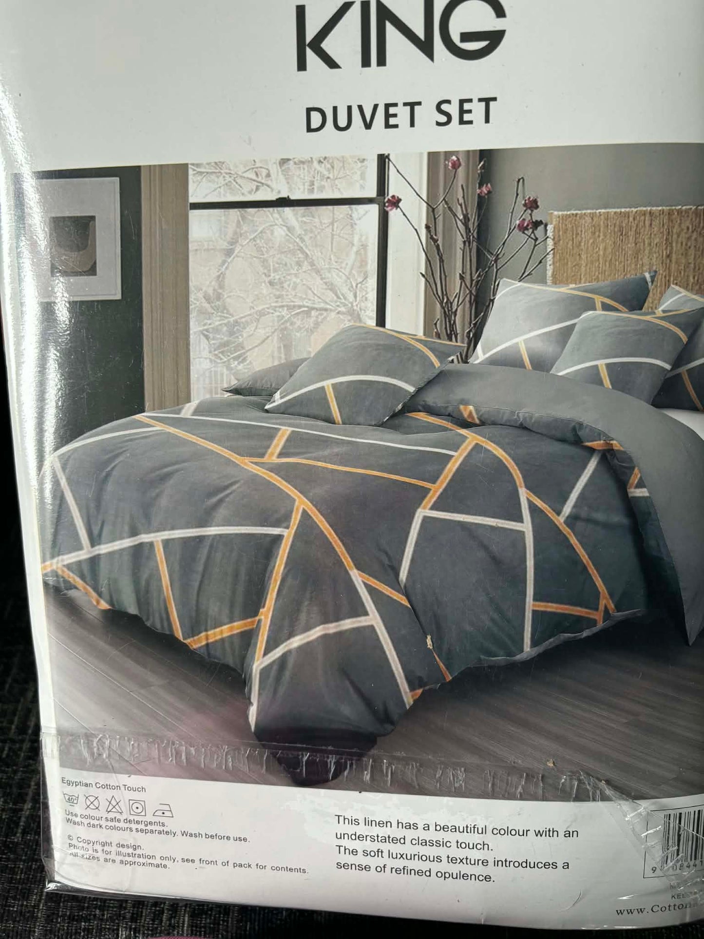 COTTON KING GREY GEOMETRIC BED SET