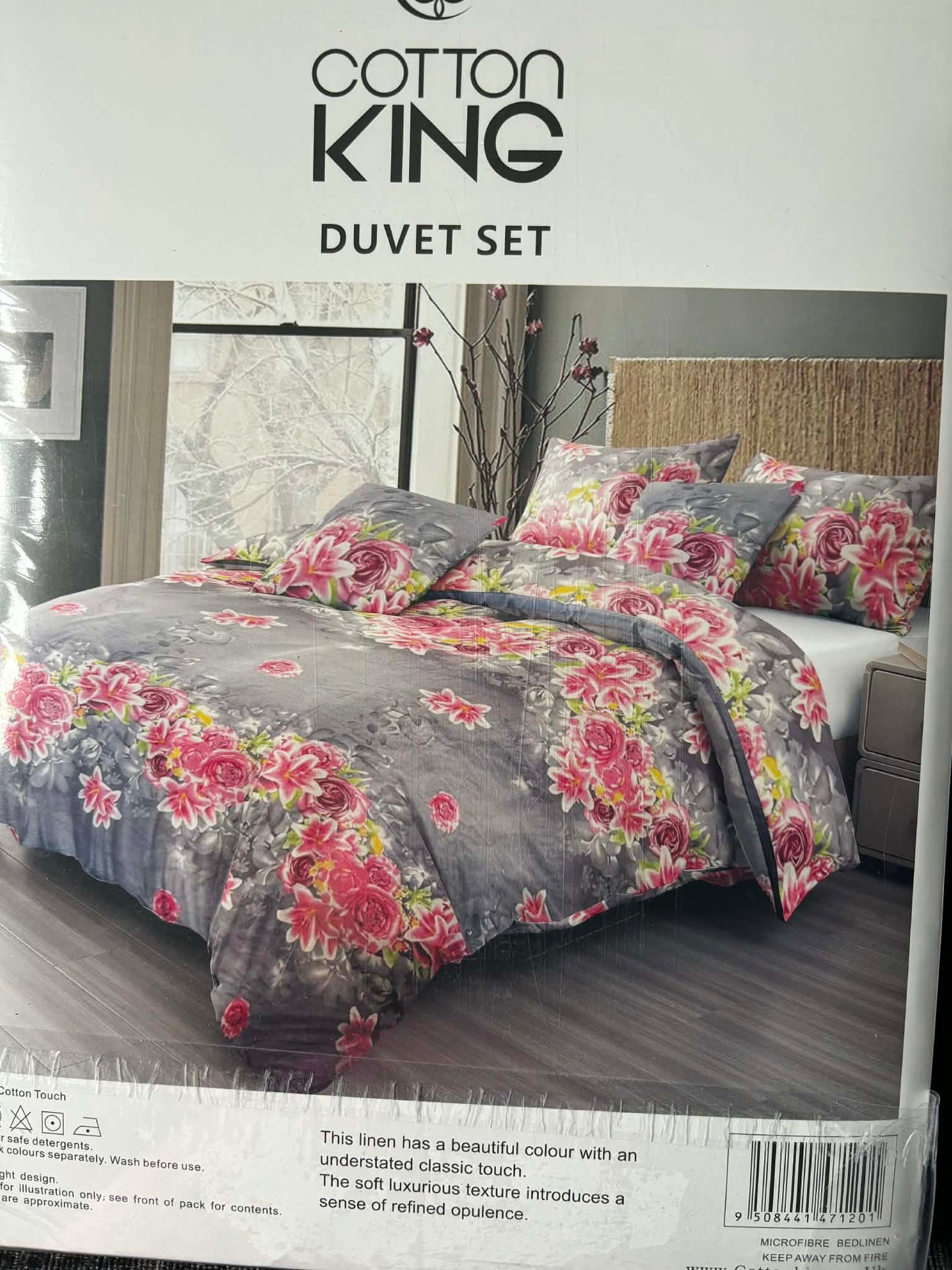 COTTON KING GREY AND FLORAL BED SET - KING