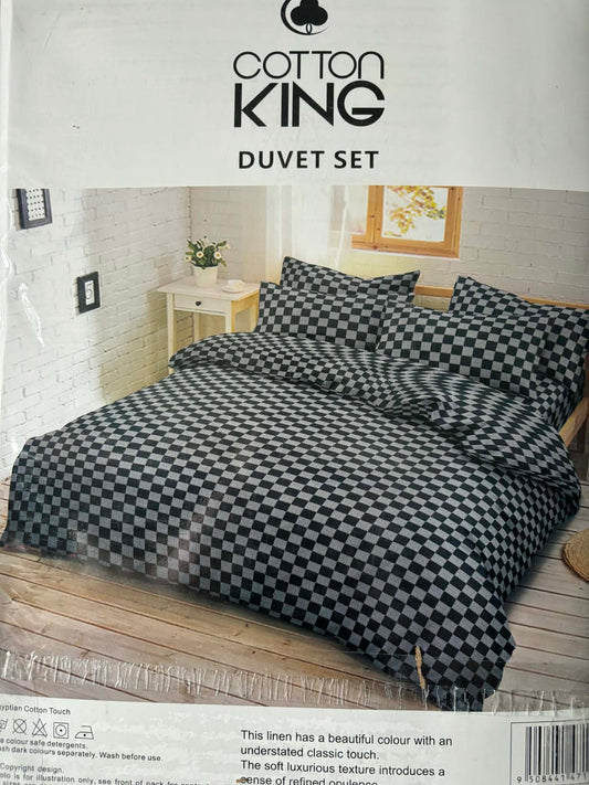 COTTON KING BLACK CHECK BED SET