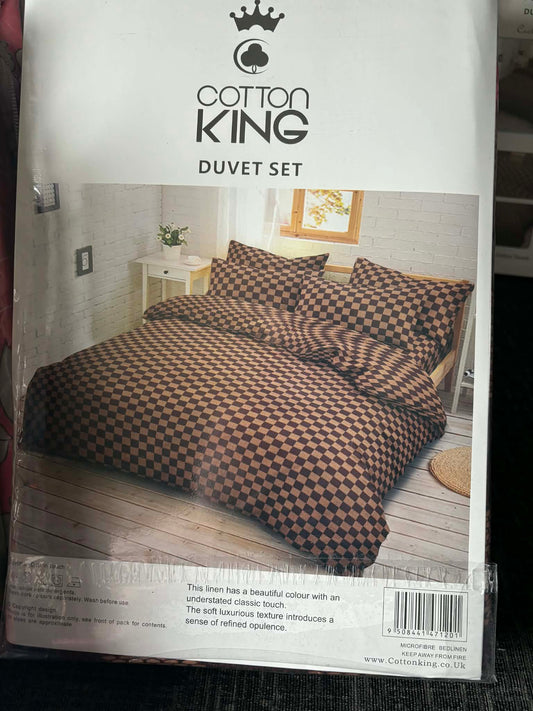 COTTON KING BROWN CHECK BED SET