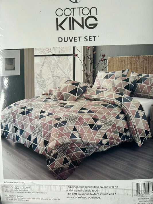COTTON KING PINK GEOMETRIC BED SET